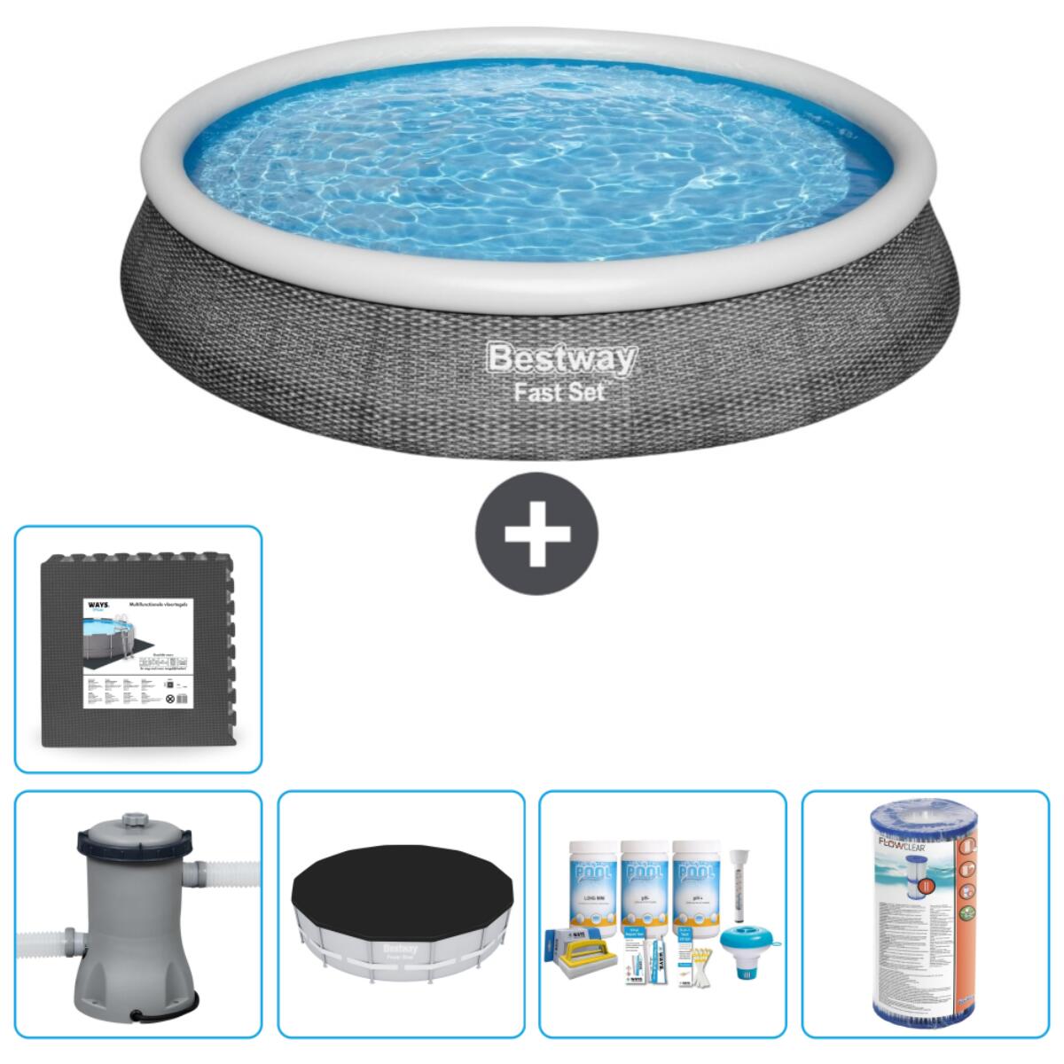 Bestway - Piscine Gonflable Ronde Fast Set - 396x84 Cm + Accessoires Cb13 - Piscine - Gris - Taille Unique - Decathlon