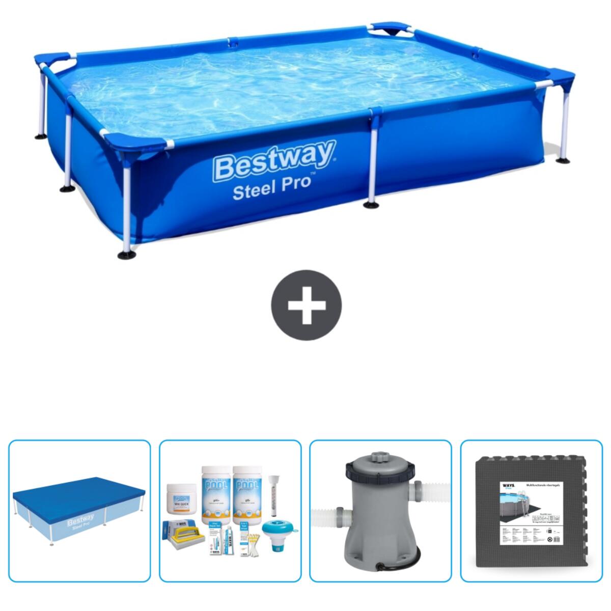 BESTWAY Bestway Steel Pro Rechthoekig - 221x150x43 cm + Accessoires CB3