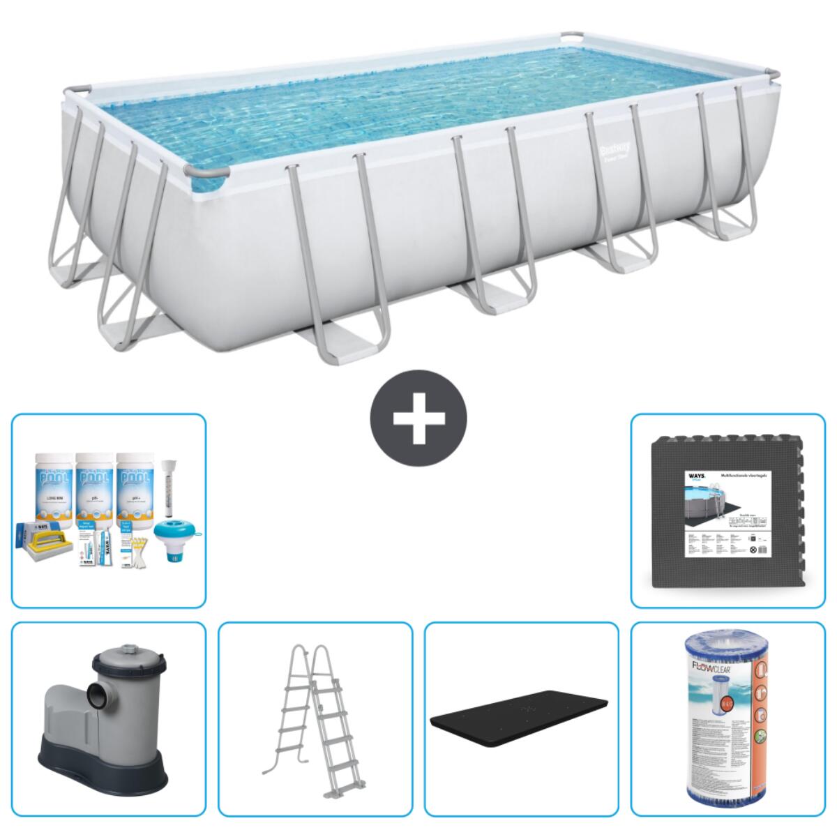 Bestway - Piscine Rectangulaire Power Steel - 549x274x122 Cm + Accessoires Cb31 - Piscine - Gris - Taille Unique - Decathlon
