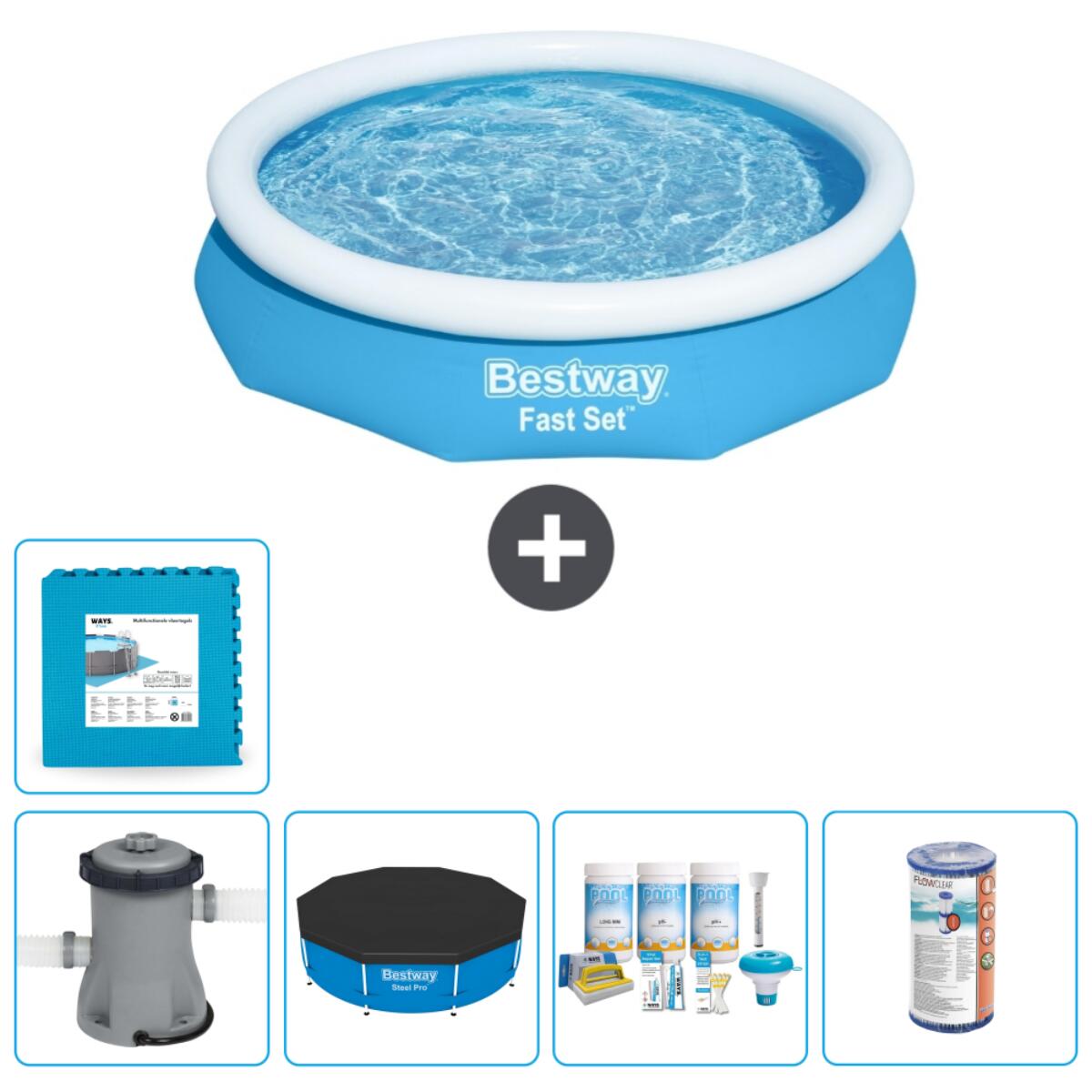 Bestway - Piscine Gonflable Ronde Fast Set - 305x66 Cm + Accessoires Cb12 - Piscine - Bleu - Taille Unique - Decathlon