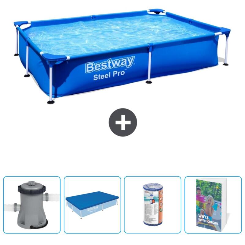Piscine Rectangulaire Steel Pro - 221x150x43 cm + Accessoires CB90