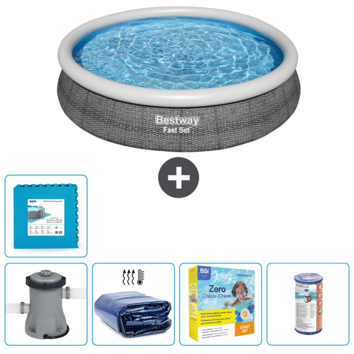 Bestway - Piscine Gonflable Ronde Fast Set - 366x76 Cm + Accessoires Cb17 - Piscine - Gris - Taille Unique - Decathlon