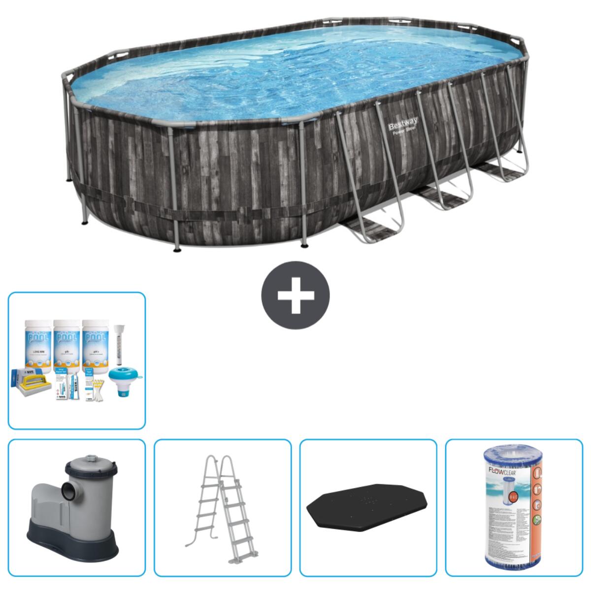 Bestway - Piscine Oval Power Steel - 610x366x122 Cm + Accessoires Cb29 - Piscine - Gris - Taille Unique - Decathlon