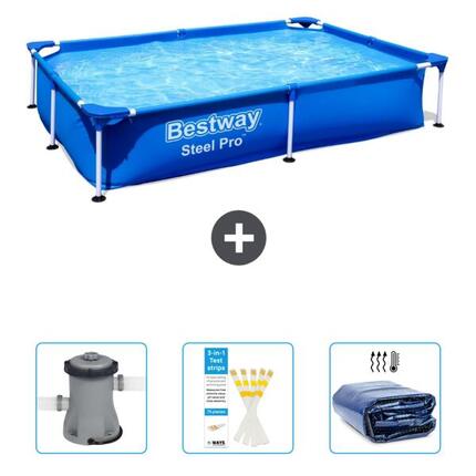 Piscine Rectangulaire Steel Pro - 221x150x43 cm + Accessoires CB38