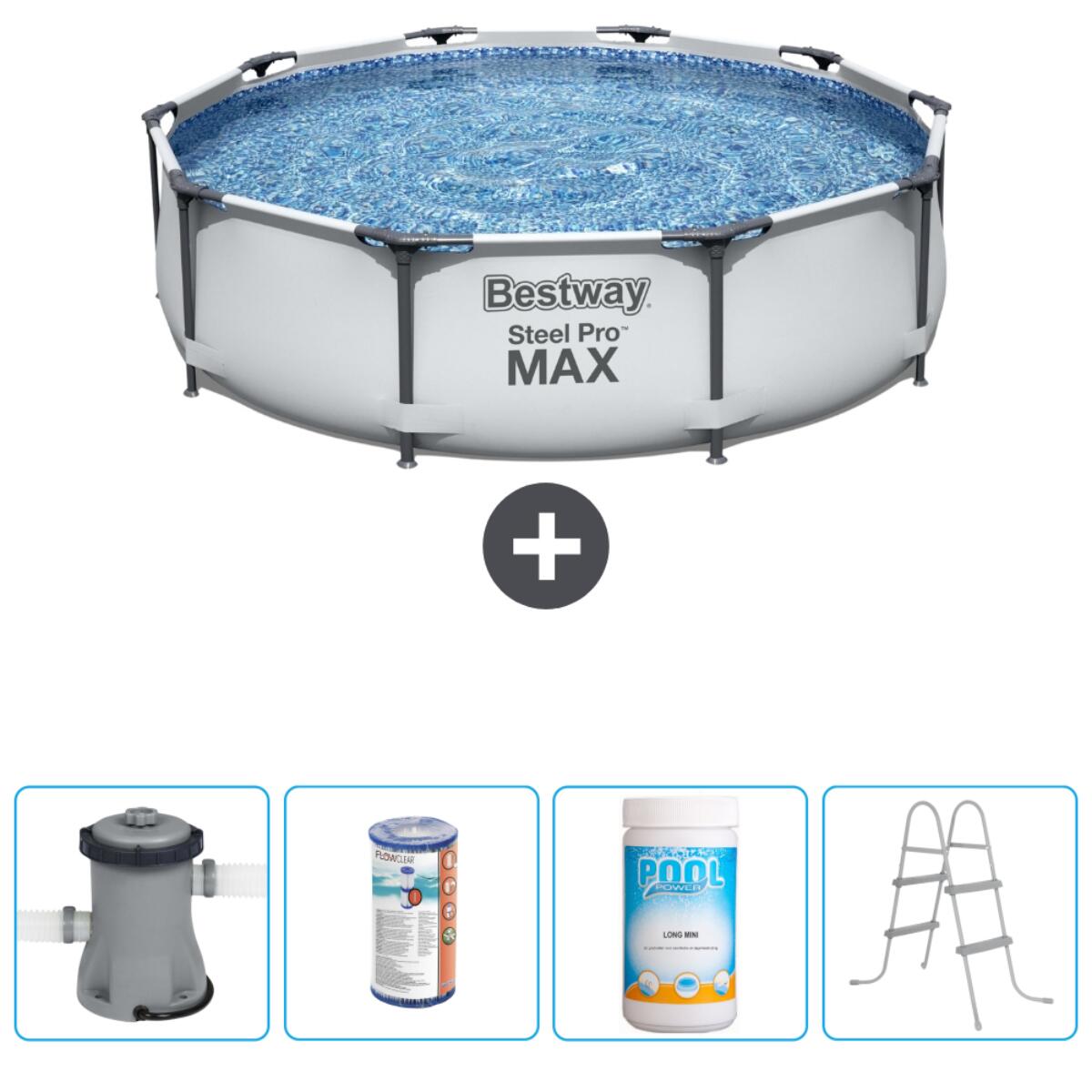 Bestway - Piscine Ronde Steel Pro Max - 305x76 Cm + Accessoires Cb60 - Piscine - Gris - Taille Unique - Decathlon