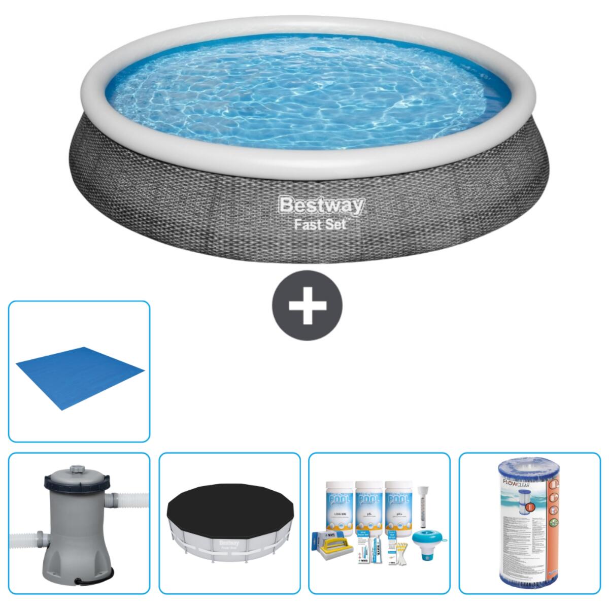 Bestway - Piscine Gonflable Ronde Fast Set - 396x84 Cm + Accessoires Cb11 - Piscine - Gris - Taille Unique - Decathlon