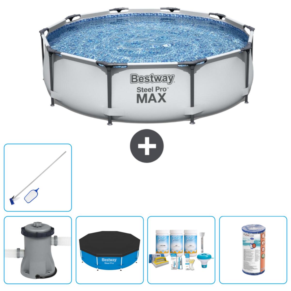 Bestway - Piscine Ronde Steel Pro Max - 305x76 Cm + Accessoires Cb15 - Piscine - Gris - Taille Unique - Decathlon