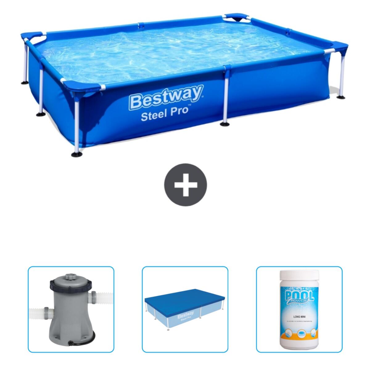 Bestway - Piscine Rectangulaire Steel Pro - 221x150x43 Cm + Accessoires Cb39 - Piscine - Bleu - Taille Unique - Decathlon