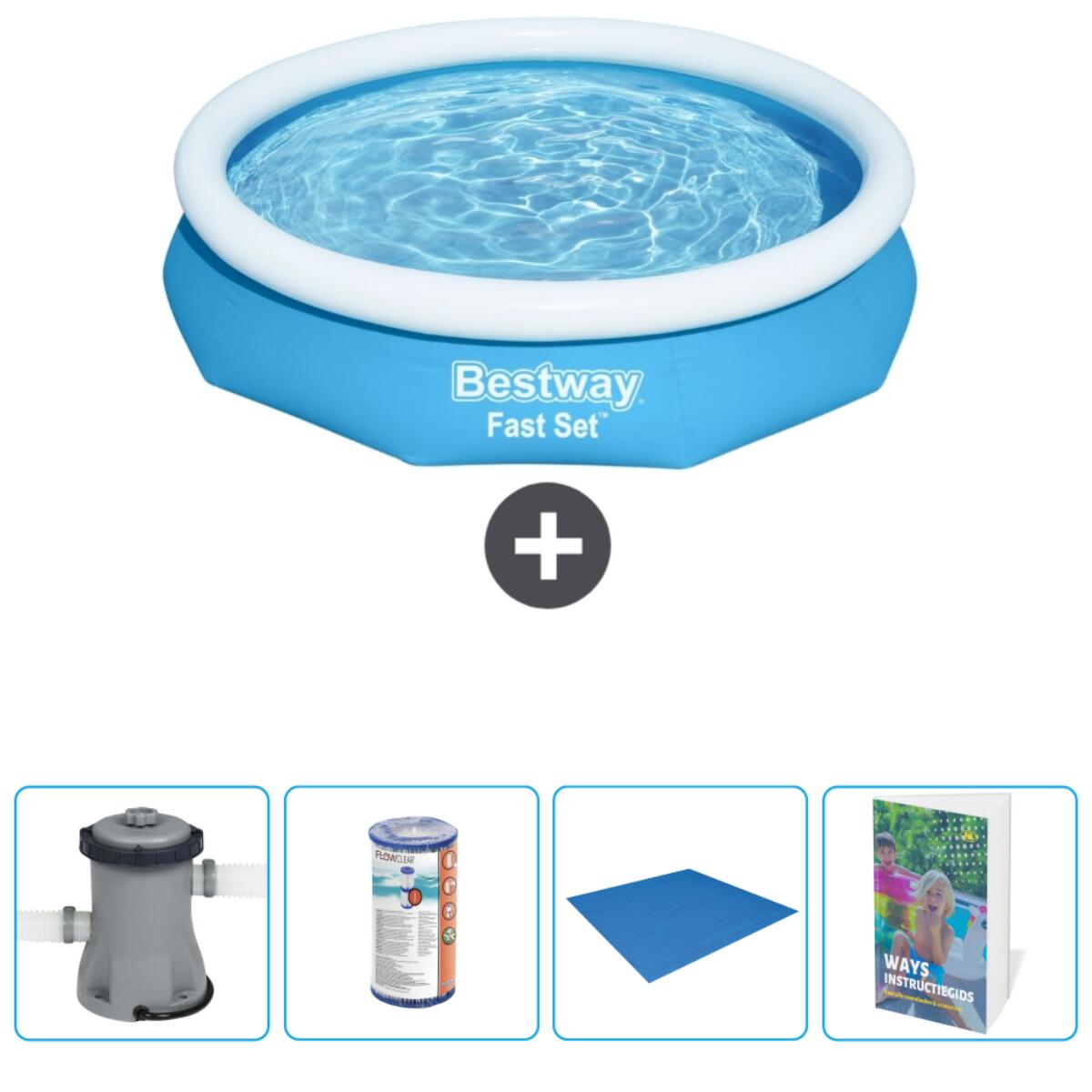 Bestway - Piscine Gonflable Ronde Fast Set - 305x66 Cm + Accessoires Cb82 - Piscine - Bleu - No Size - Decathlon