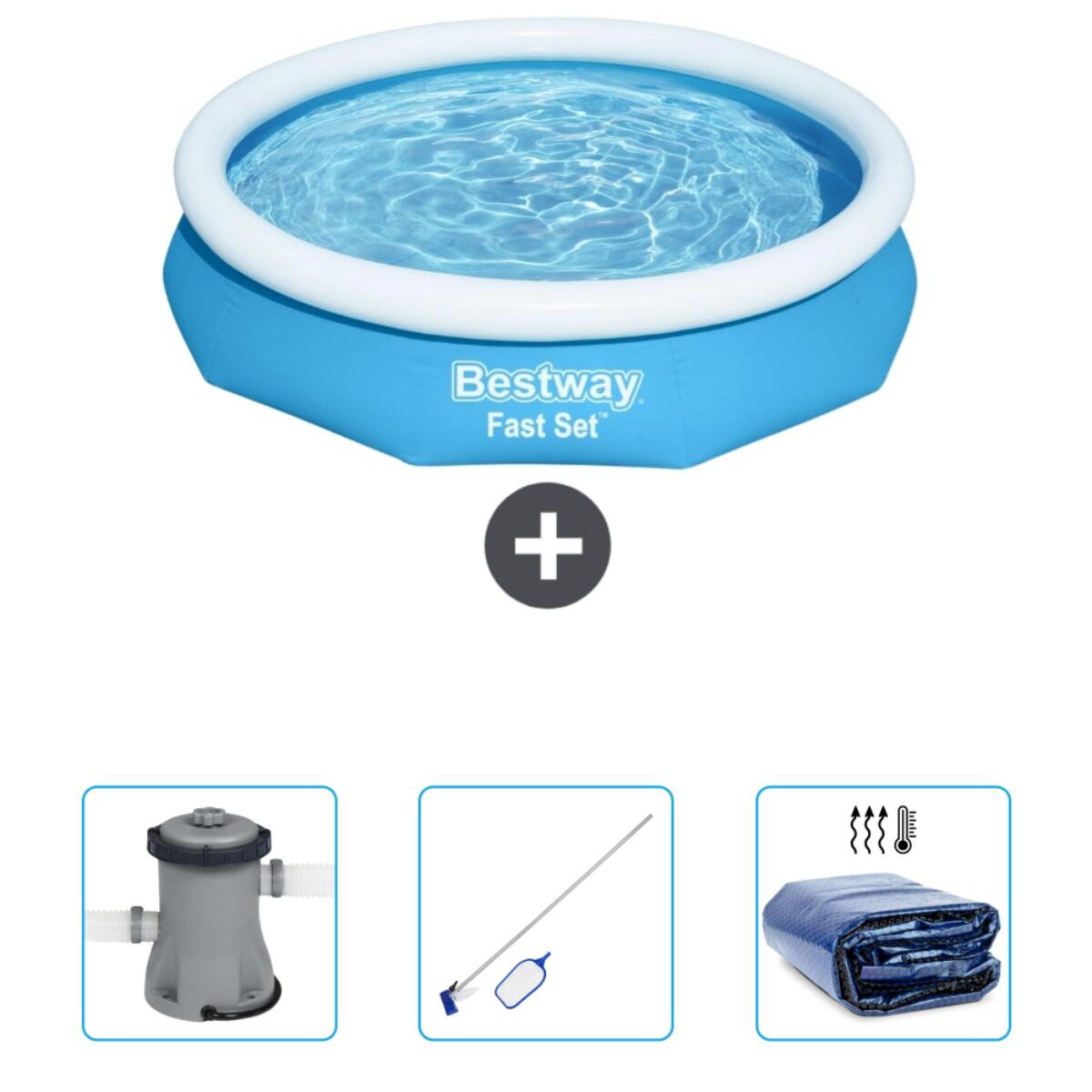 Bestway - Piscine Gonflable Ronde Fast Set - 305x66 Cm + Accessoires Cb45 - Piscine - Bleu - Taille Unique - Decathlon