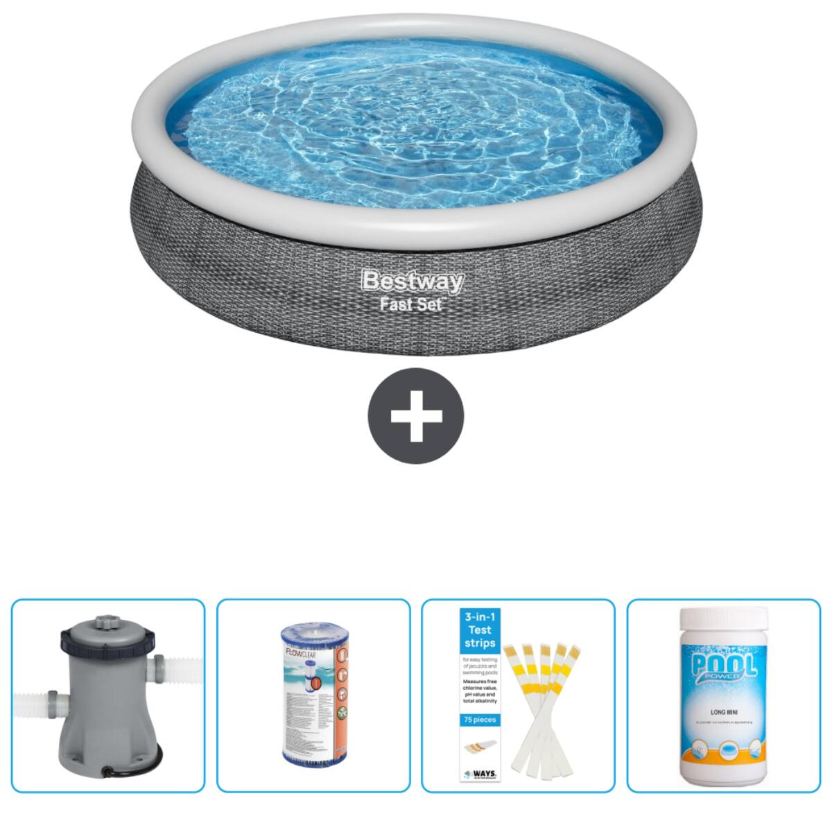 Bestway - Piscine Gonflable Ronde Fast Set - 366x76 Cm + Accessoires Cb49 - Piscine - Gris - Taille Unique - Decathlon
