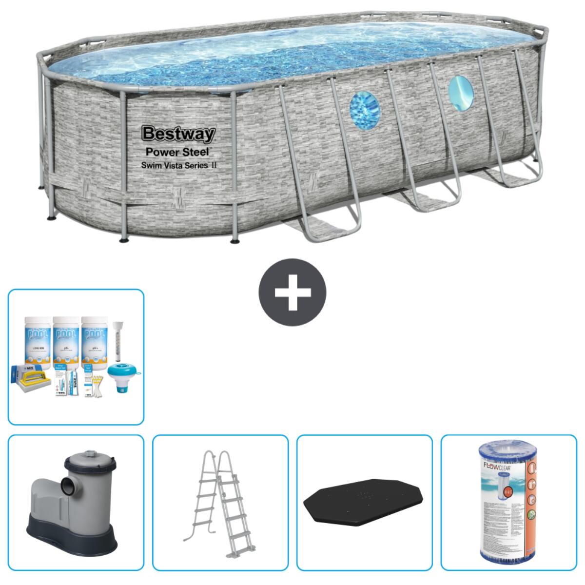 Bestway - Piscine Oval Power Steel - 549x274x122 Cm + Accessoires Cb29 - Piscine - Gris - Taille Unique - Decathlon