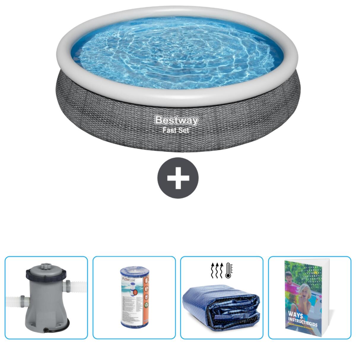 Bestway - Piscine Gonflable Ronde Fast Set - 366x76 Cm + Accessoires Cb65 - Piscine - Gris - No Size - Decathlon