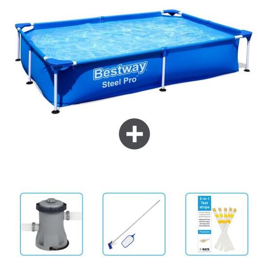 Piscine Rectangulaire Steel Pro - 221x150x43 cm + Accessoires CB46