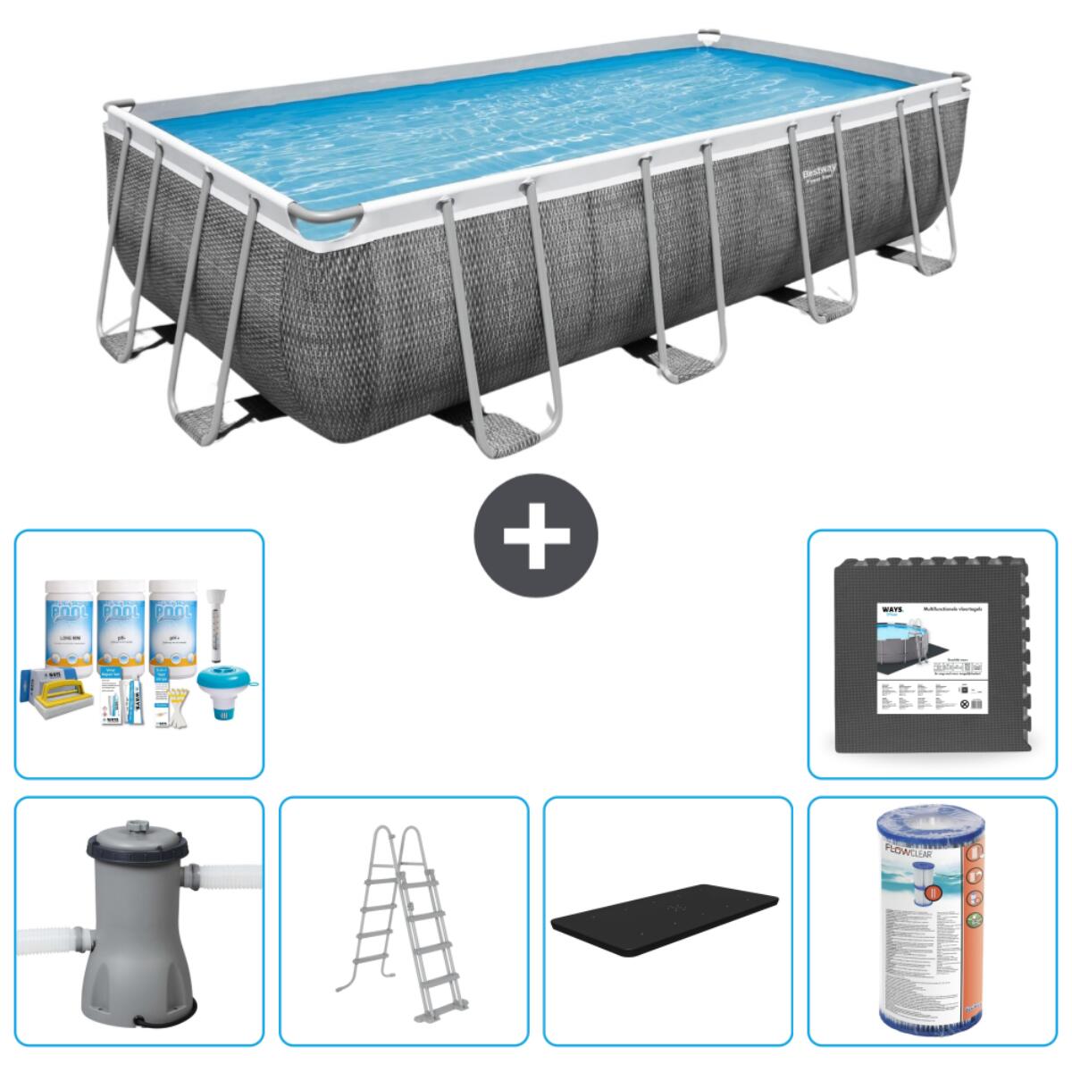 Bestway - Piscine Rectangulaire Power Steel - 488x244x122 Cm + Accessoires Cb31 - Piscine - Gris - Taille Unique - Decathlon