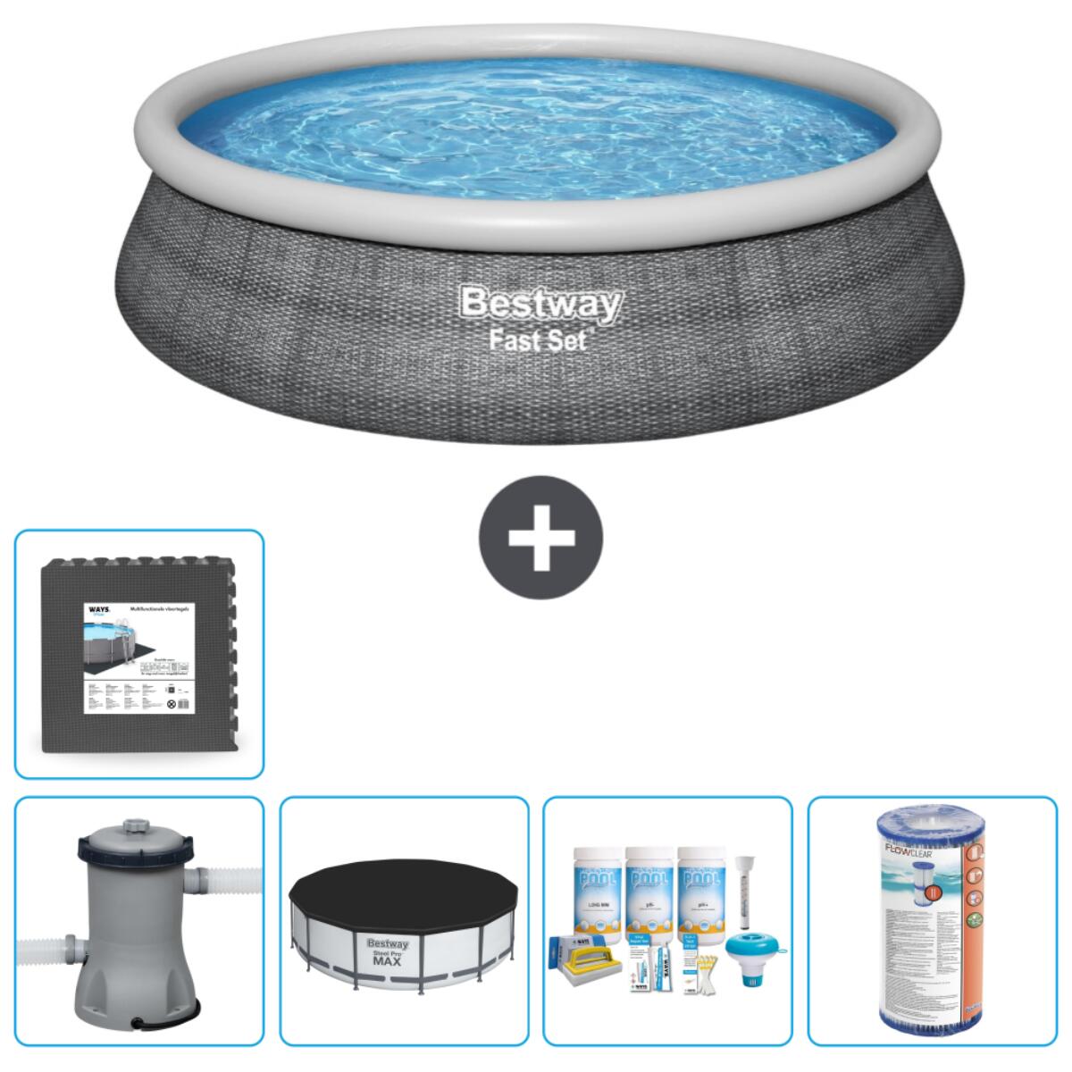 Bestway - Piscine Gonflable Ronde Fast Set - 457x84 Cm + Accessoires Cb13 - Piscine - Gris - Taille Unique - Decathlon