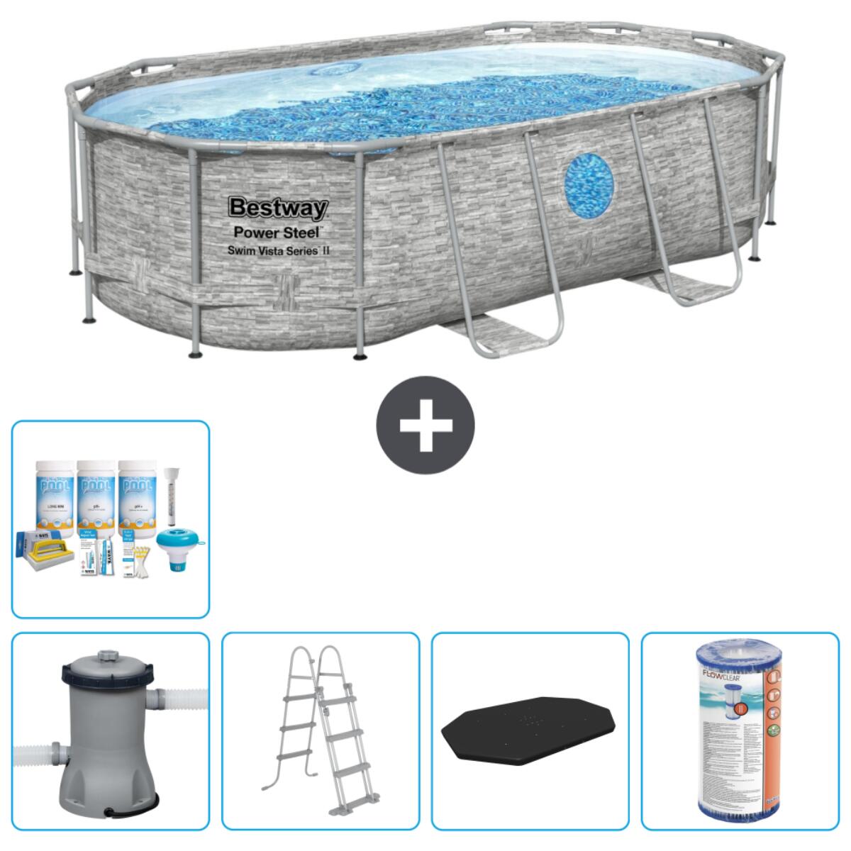 Bestway - Piscine Oval Power Steel - 427x250x100 Cm + Accessoires Cb29 - Piscine - Gris - Taille Unique - Decathlon