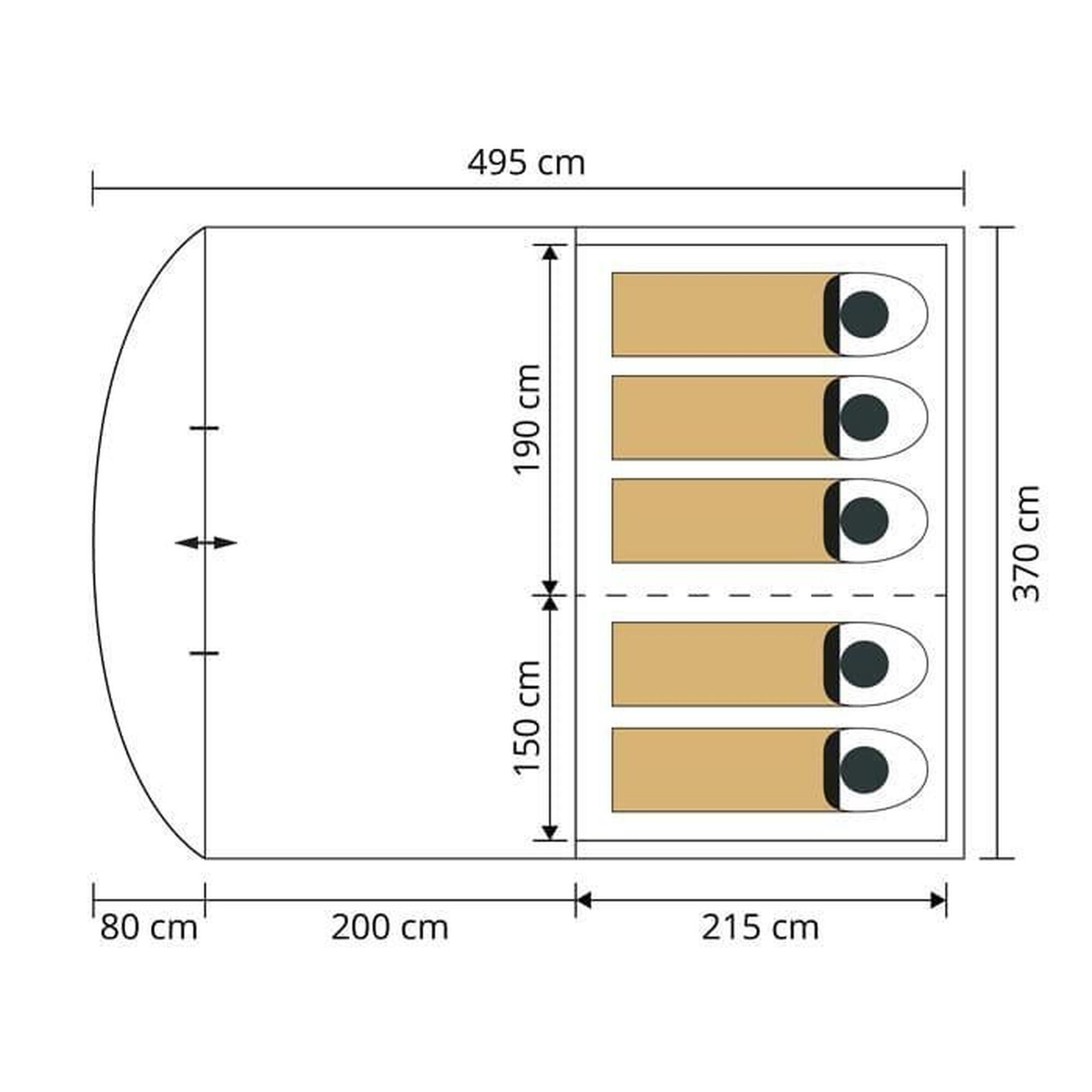 Tente tunnel Egersund 5 Sleeper Protect – 5 personnes - Sol cousu - Cabine noire