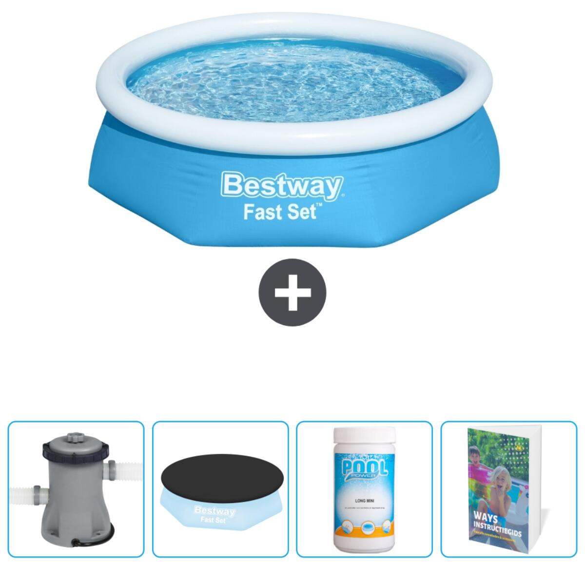 Bestway - Piscine Gonflable Ronde Fast Set - 244x61 Cm + Accessoires Cb63 - Piscine - Bleu - No Size - Decathlon