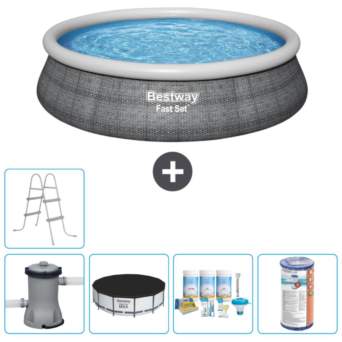 Bestway - Piscine Gonflable Ronde Fast Set - 457x84 Cm + Accessoires Cb14 - Piscine - Gris - Taille Unique - Decathlon