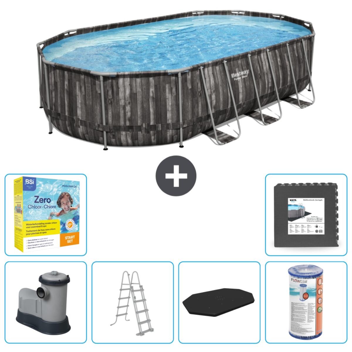 Bestway - Piscine Oval Power Steel - 610x366x122 Cm + Accessoires Cb35 - Piscine - Gris - Taille Unique - Decathlon