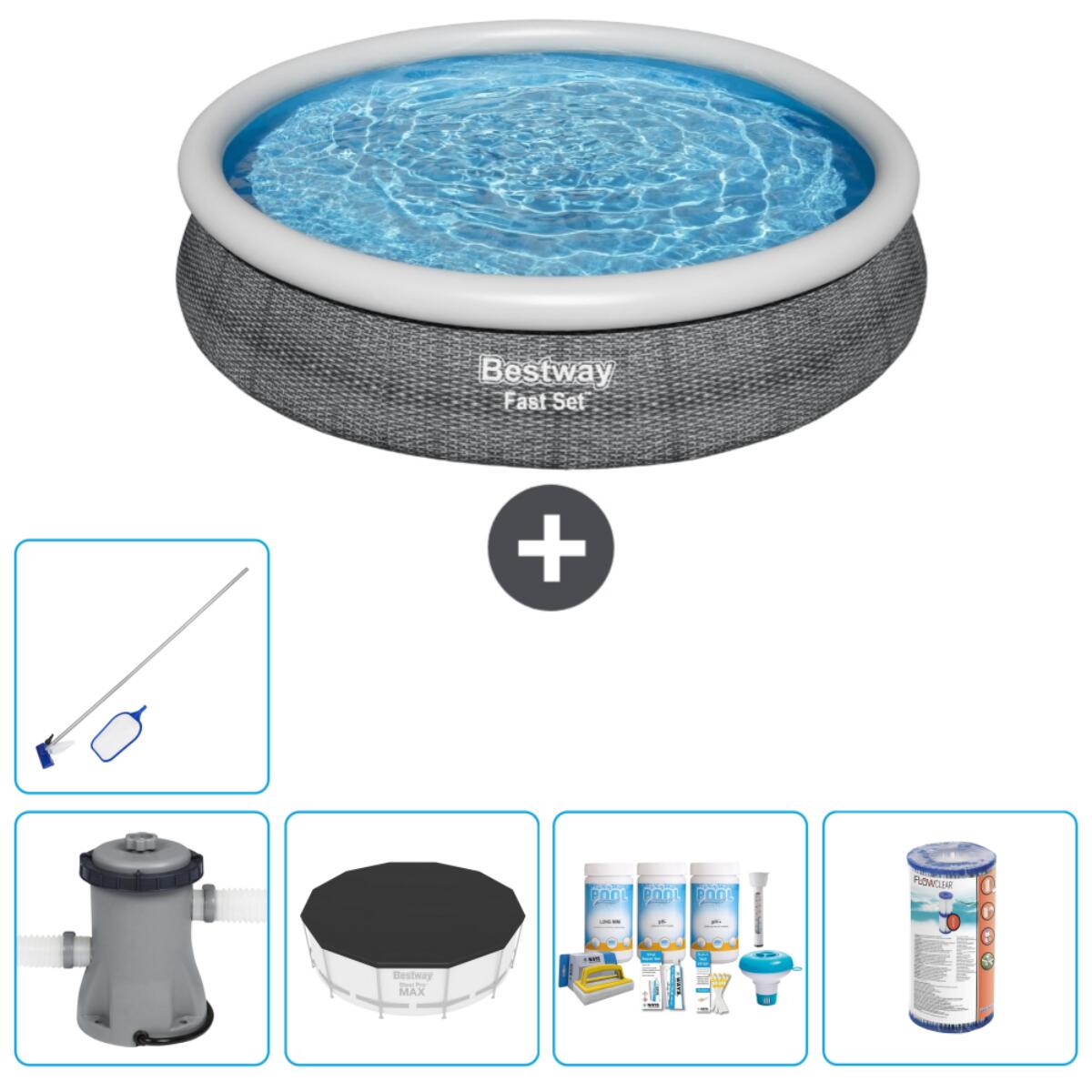 Bestway - Piscine Gonflable Ronde Fast Set - 366x76 Cm + Accessoires Cb15 - Piscine - Gris - Taille Unique - Decathlon