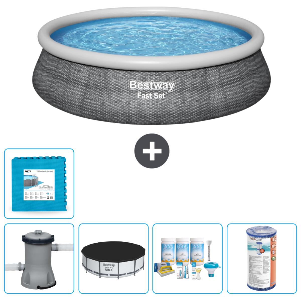 Bestway - Piscine Gonflable Ronde Fast Set - 457x84 Cm + Accessoires Cb12 - Piscine - Gris - Taille Unique - Decathlon