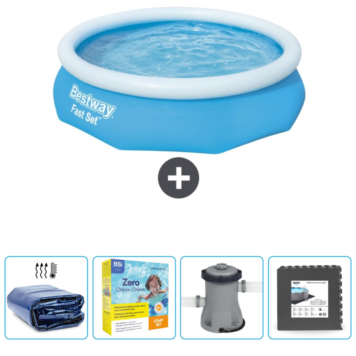 Bestway - Piscine Gonflable Ronde Fast Set - 305x76 Cm + Accessoires Cb8 - Piscine - Bleu - Taille Unique - Decathlon