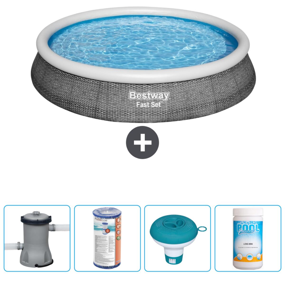 Bestway - Piscine Gonflable Ronde Fast Set - 396x84 Cm + Accessoires Cb53 - Piscine - Gris - Taille Unique - Decathlon