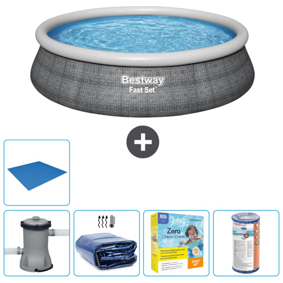 Bestway - Piscine Gonflable Ronde Fast Set - 457x84 Cm + Accessoires Cb16 - Piscine - Gris - Taille Unique - Decathlon