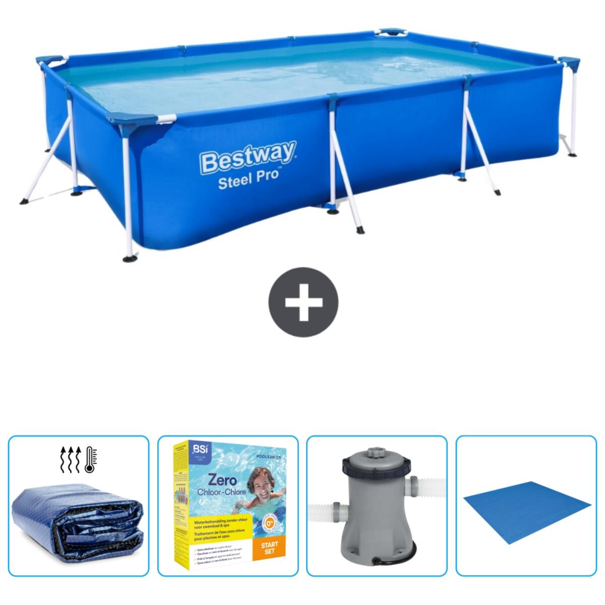Bestway - Piscine Rectangulaire Steel Pro - 300x201x66 Cm + Accessoires Cb6 - Piscine - Bleu - Taille Unique - Decathlon