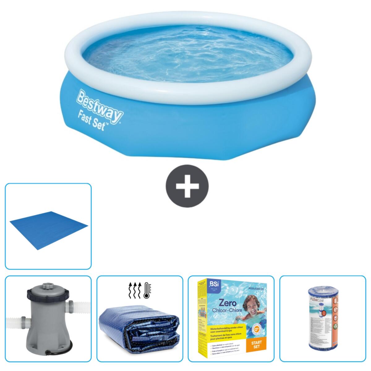 Bestway - Piscine Gonflable Ronde Fast Set - 305x76 Cm + Accessoires Cb16 - Piscine - Bleu - Taille Unique - Decathlon