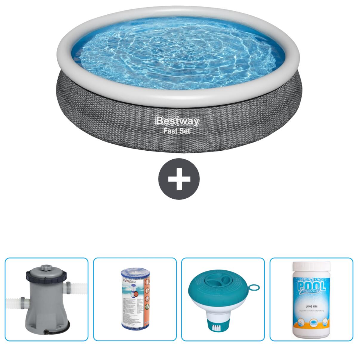 Bestway - Piscine Gonflable Ronde Fast Set - 366x76 Cm + Accessoires Cb53 - Piscine - Gris - Taille Unique - Decathlon