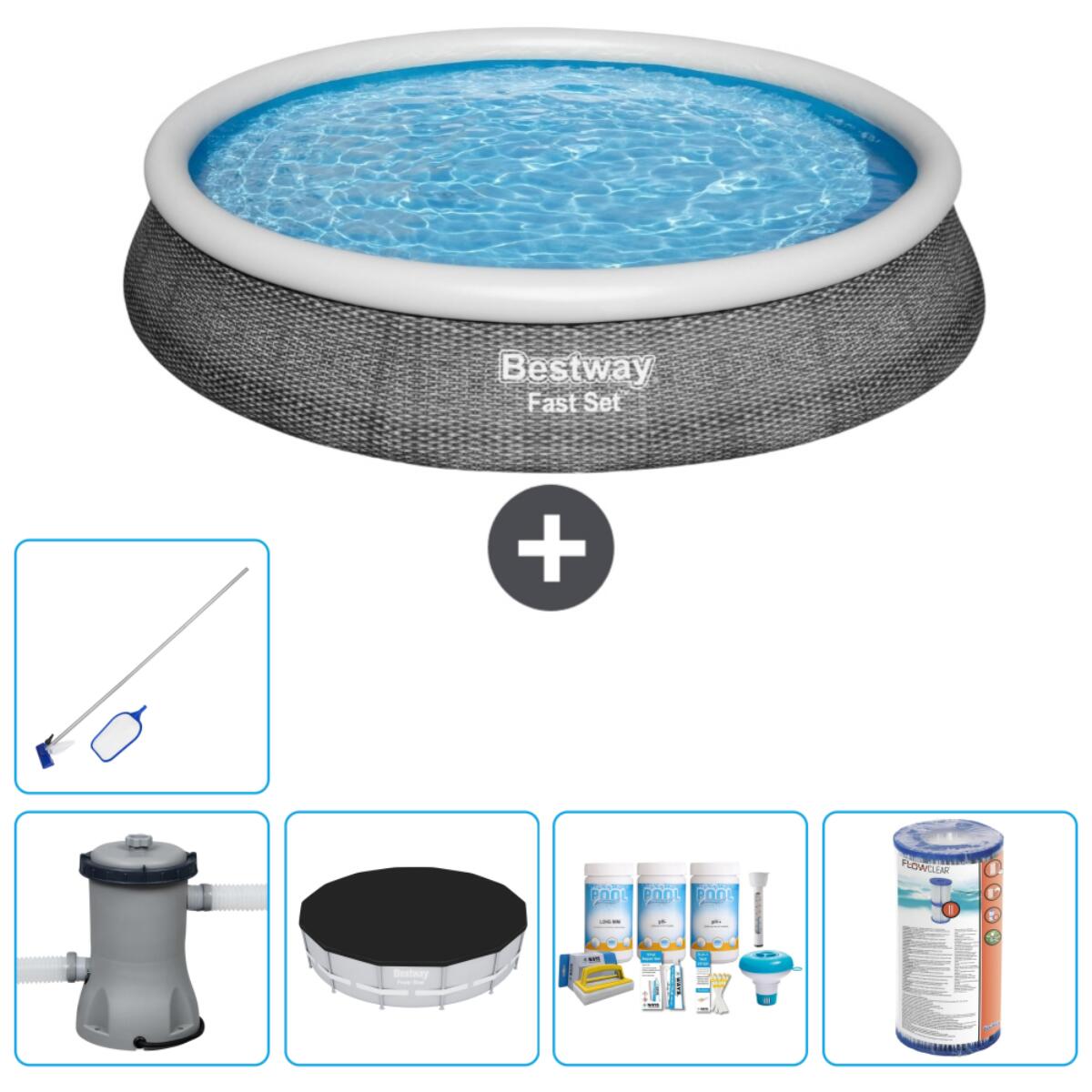 Bestway - Piscine Gonflable Ronde Fast Set - 396x84 Cm + Accessoires Cb15 - Piscine - Gris - Taille Unique - Decathlon