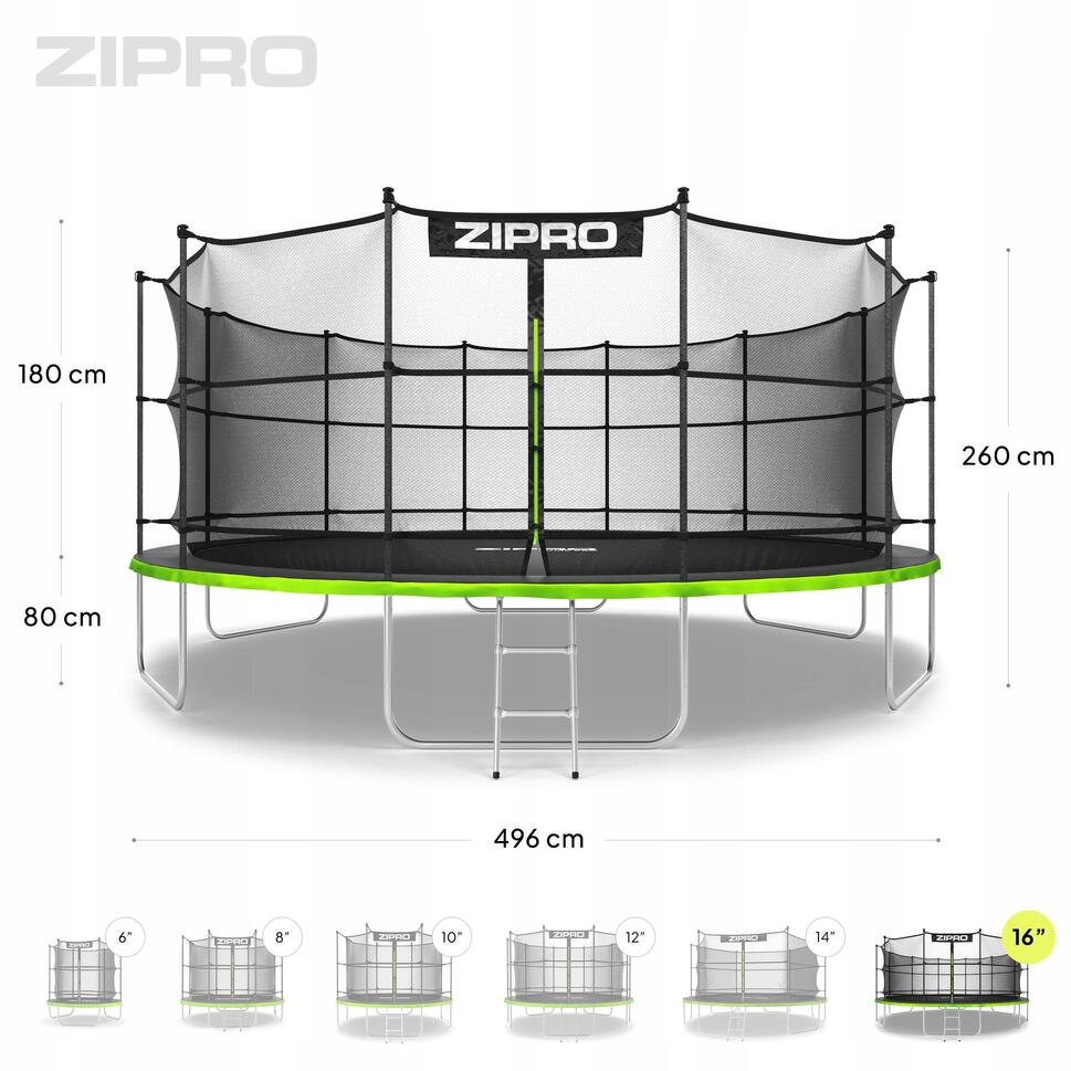 Trampolina ogrodowa Zipro Jump Pro z siatką wewnętrzną 16 FT 496 cm