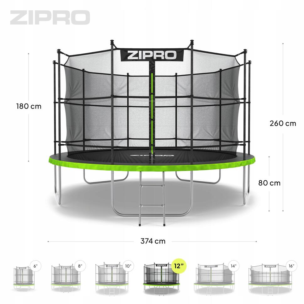 Trampolina ogrodowa Zipro Jump Pro z siatką wewnętrzną 12FT 374cm