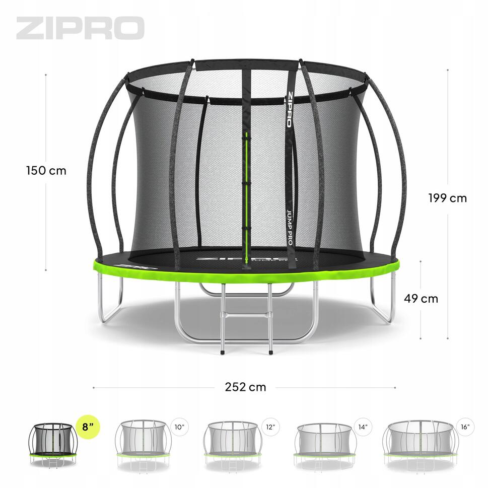 Trampolina ogrodowa Zipro Jump Pro Premium z siatką wewnętrzną 8FT 252cm
