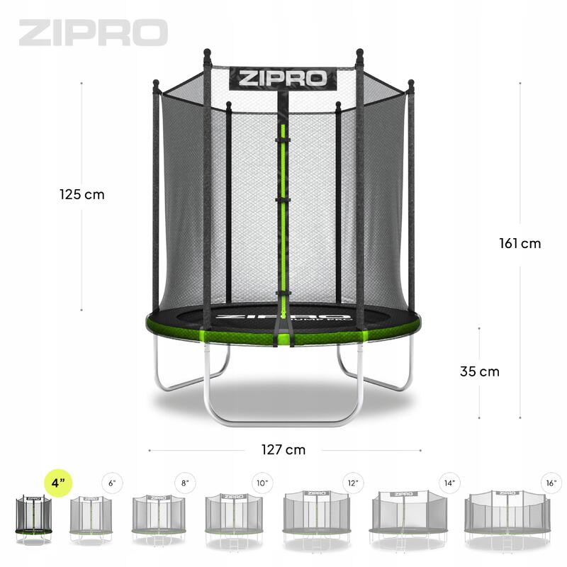 Trampolim redondo Zipro Jump Pro com rede de proteção exterior 4FT 127 cm