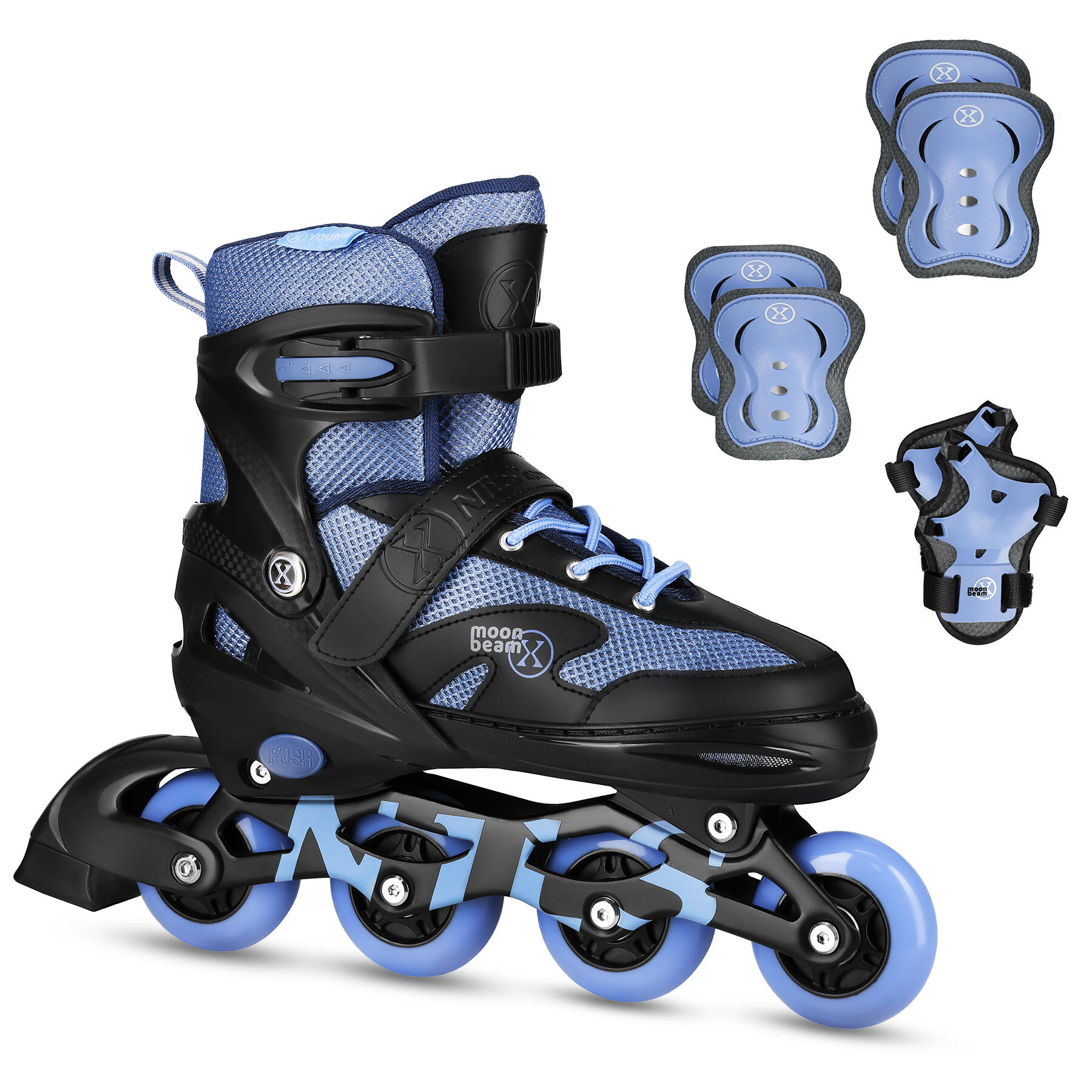 Nils Extreme - Ensemble Patins À Roulettes Et Protections Na0189 Led Moonbeam - Rollers En Ligne - Bleu|noir - 35/38 - Decathlon