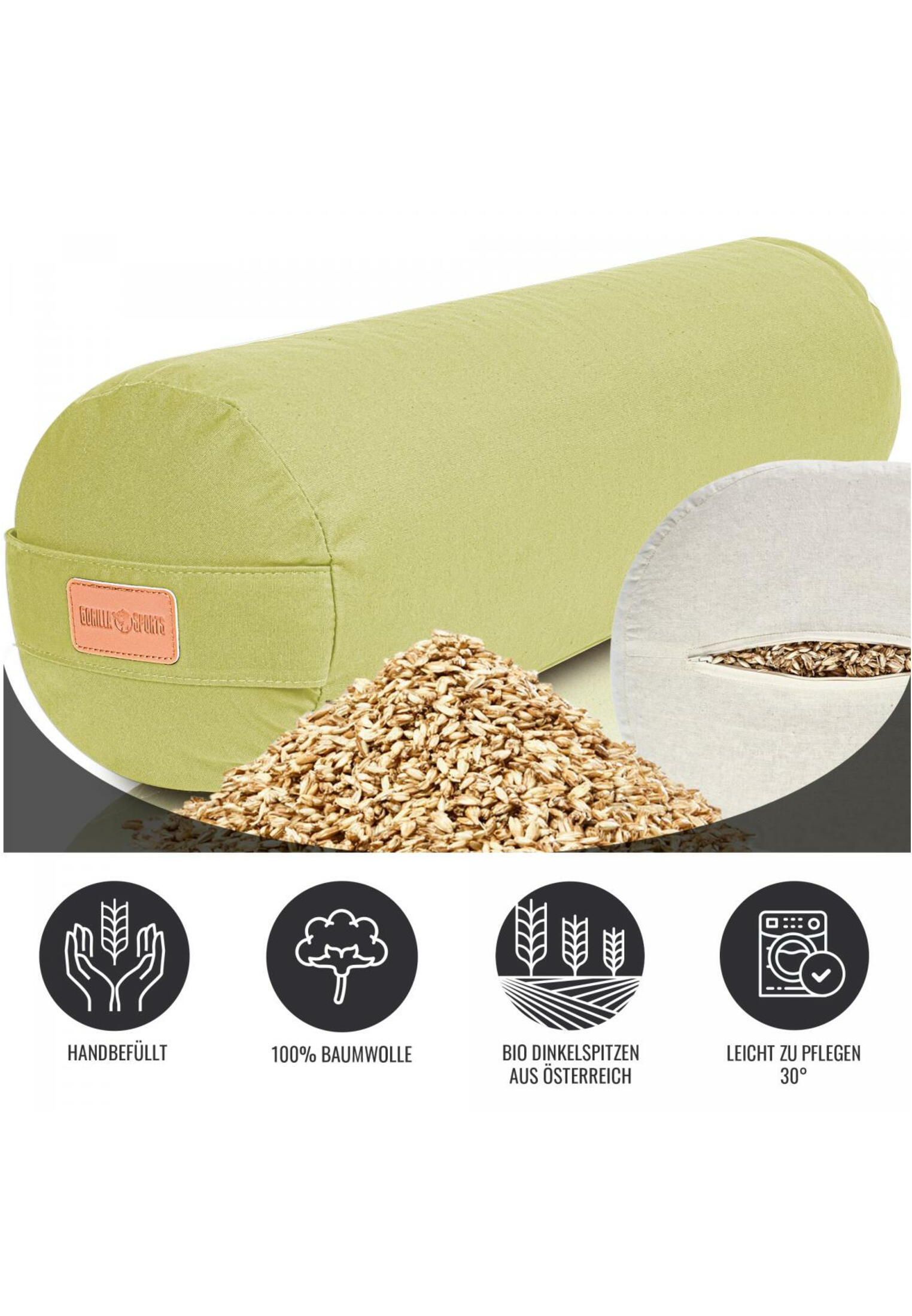 Yoga Bolster - Groen - 65 x 20 cm - Yoga kussen - Rond 3/7