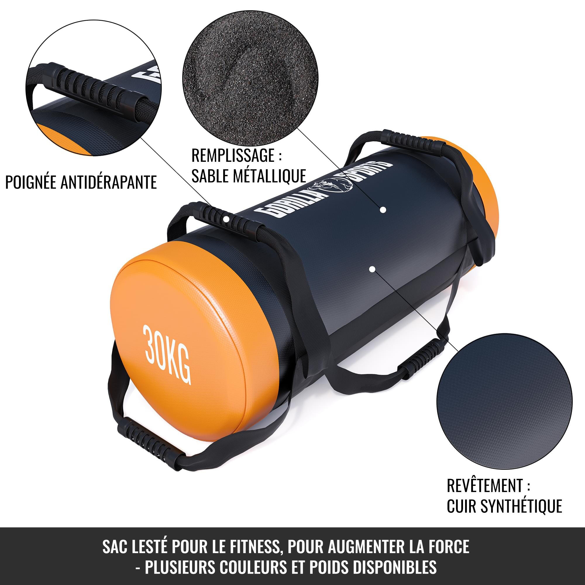 Fitness bag noir/rouge - Sac lesté 30kg 4/6