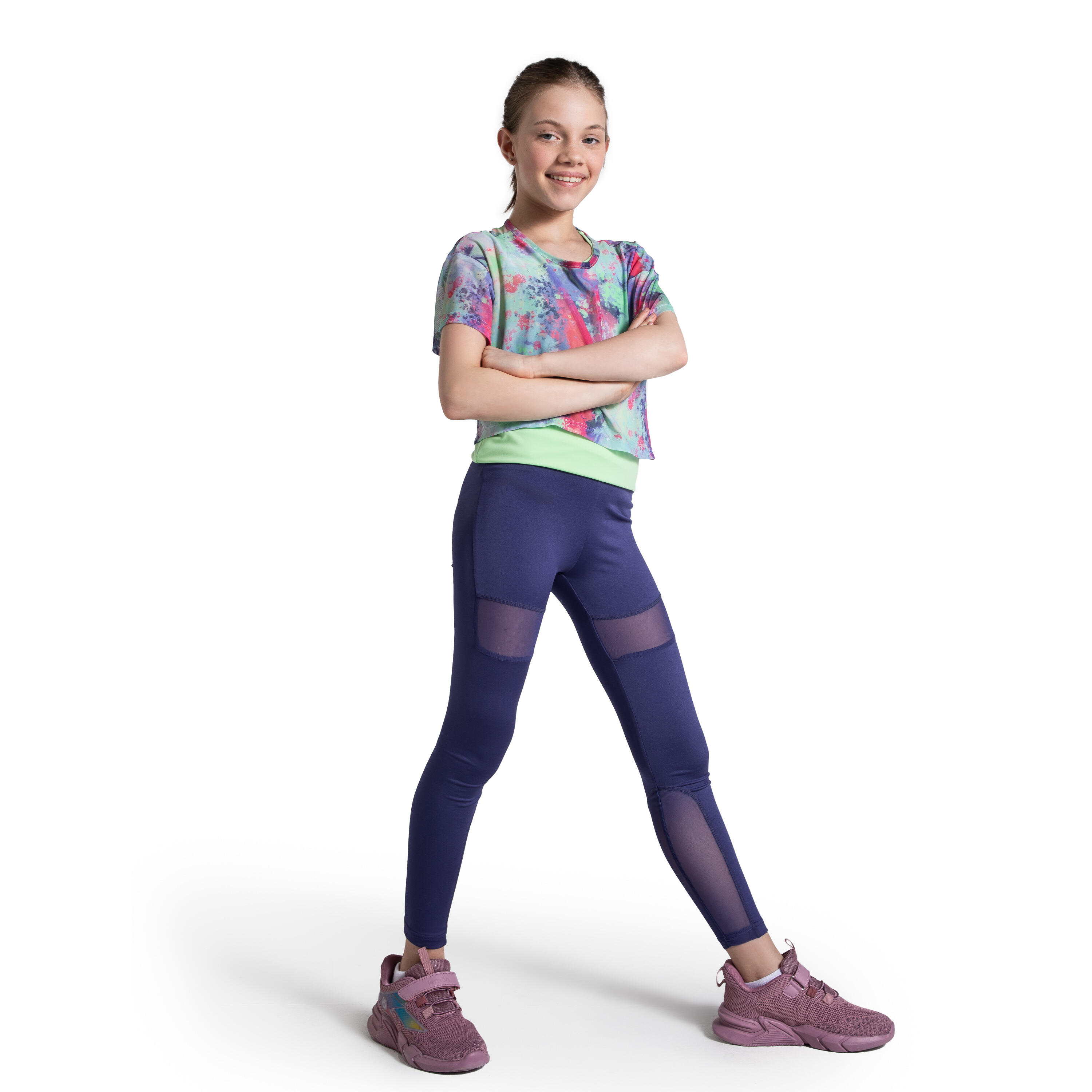Kinder Turnhose Leggings mit Mesh WL5 blau Decathlon