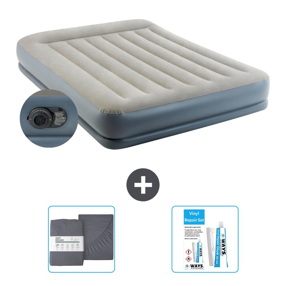 Intex - Matelas Gonflable Intex Pillow Rest - 2p - 203x152x30 Cm + Accessoires - Matelas Gonflable - Gris - Taille Unique - Decathlon