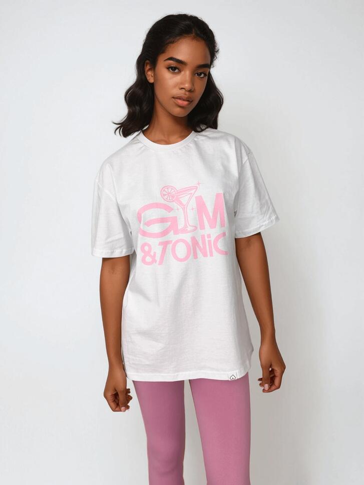 Biały T-shirt Damski - Gym & Tonic BeShaped