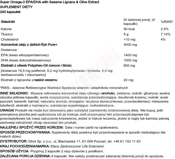 Omega-3 EPA/DHA 240 pérolas - Life Extension 2/2