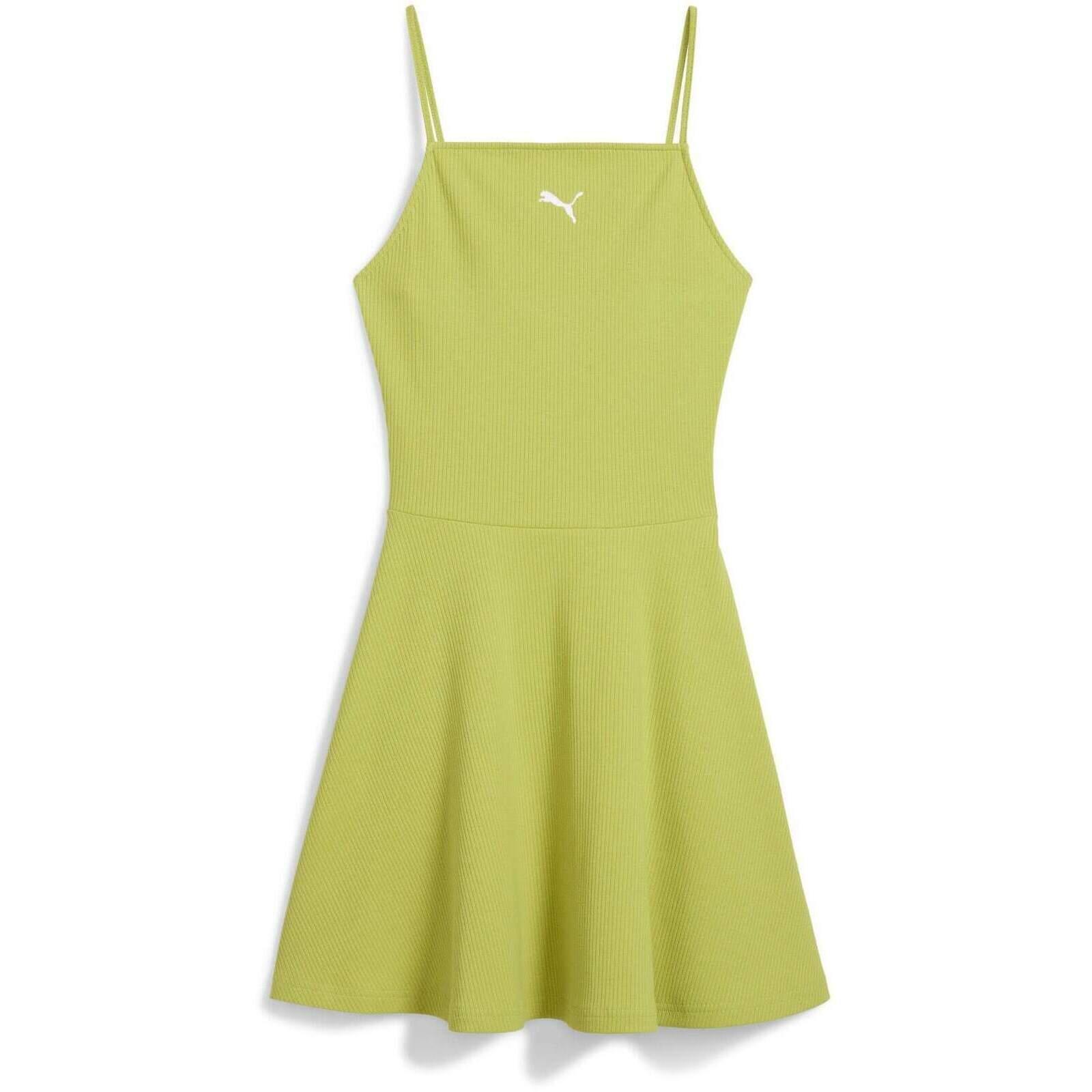 Kleid Puma Wardrobe Ess Ribbed Flared Short Dress P, Grün, Damen 4/5