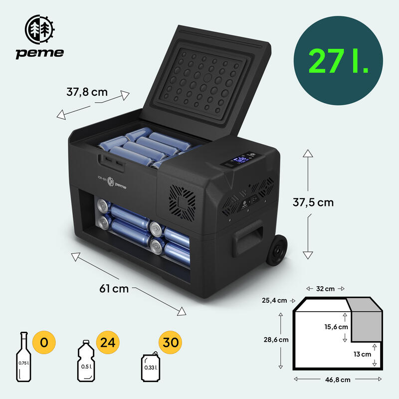 Frigorifică electrică camping Peme Expedition 28L 12/230v cu roți pentru o auto