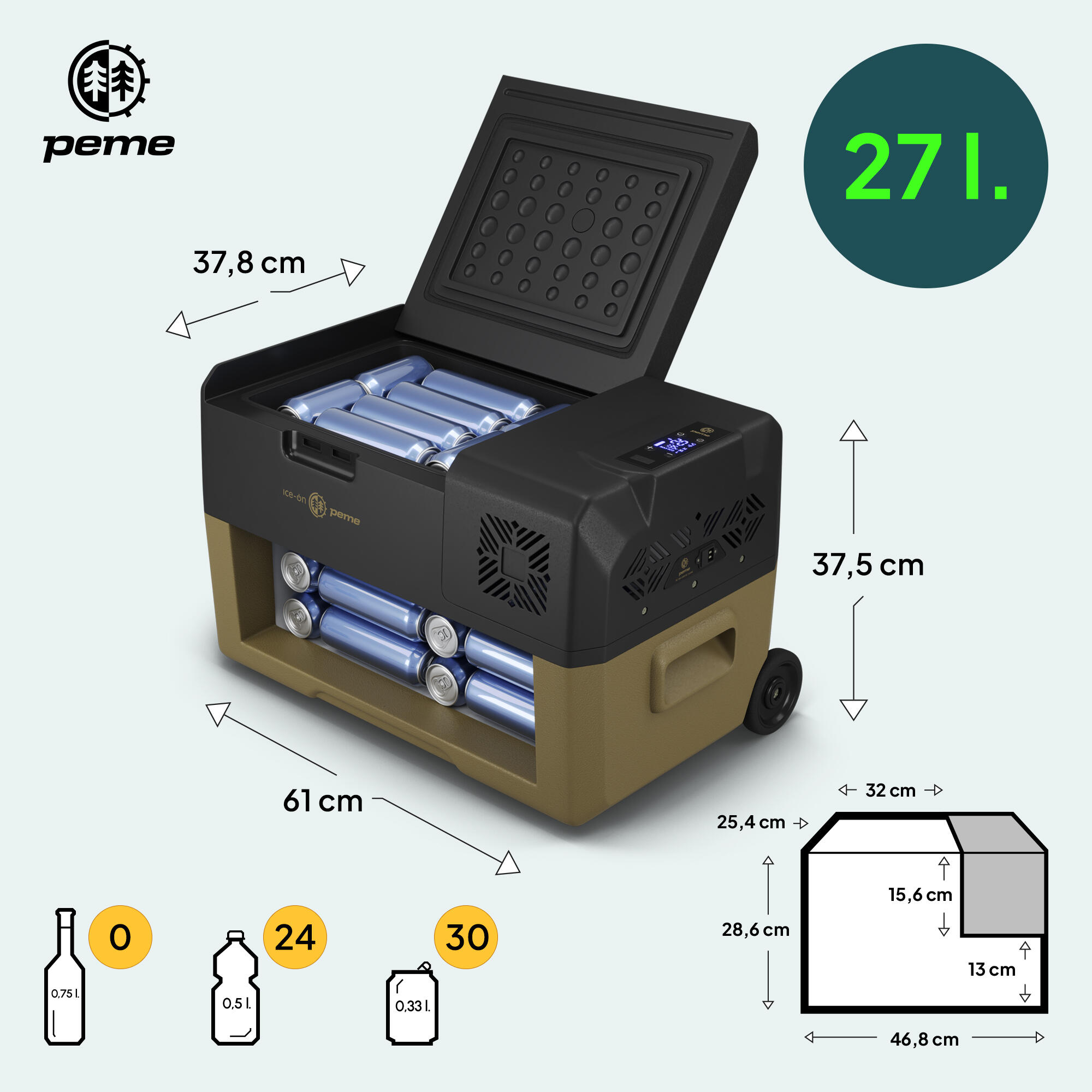 Glaciere électrique de camping Peme Expedition 28L 12/230v chaud/froid 2/7