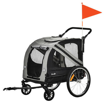 PawHut Rimorchio per Cani e Carrello 2 in 1 con Ruote girevoli e Bandiera Rossa