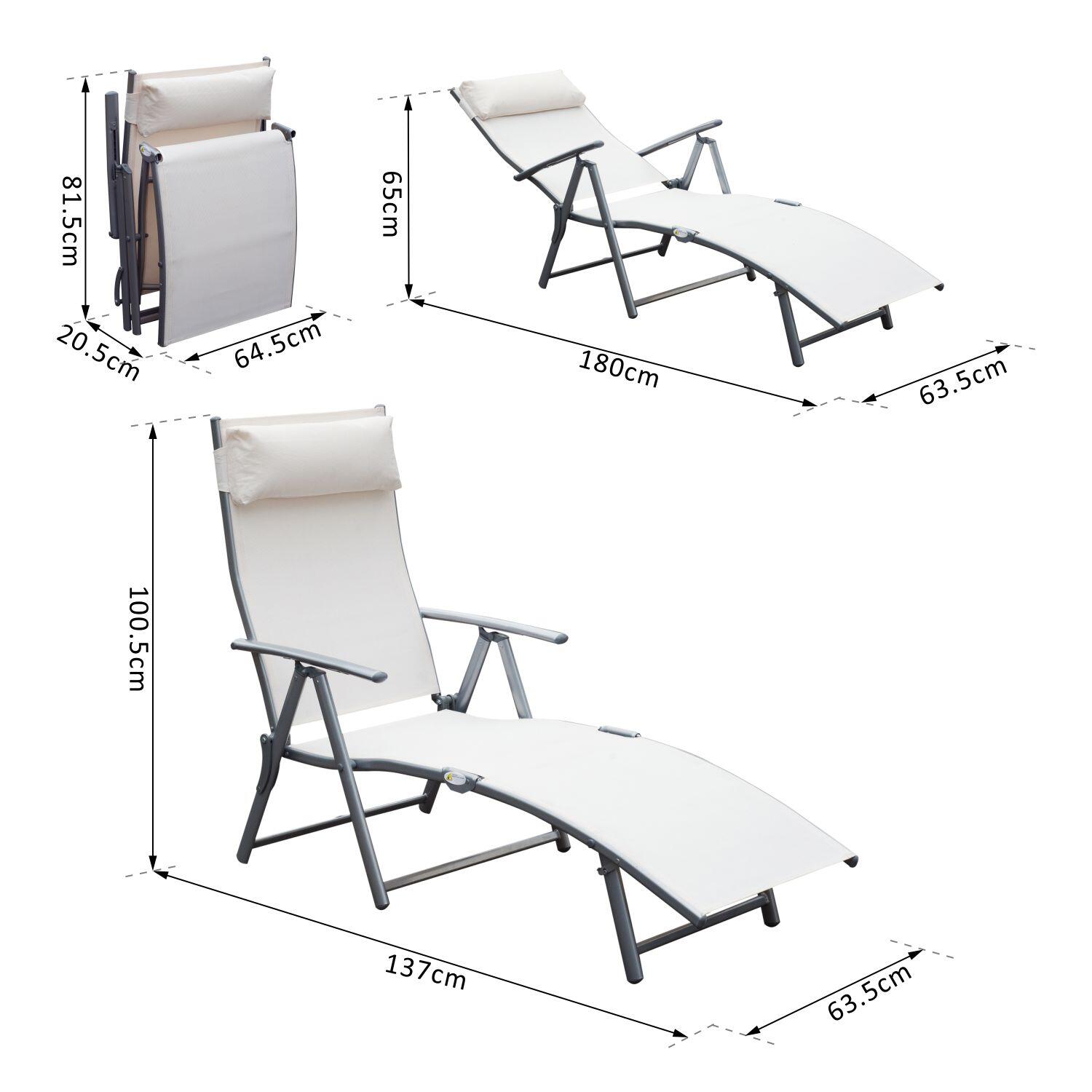 Outsunny Sdraio Prendisole Relax Reclinabile Pieghevole con Cuscino Beige 3/7